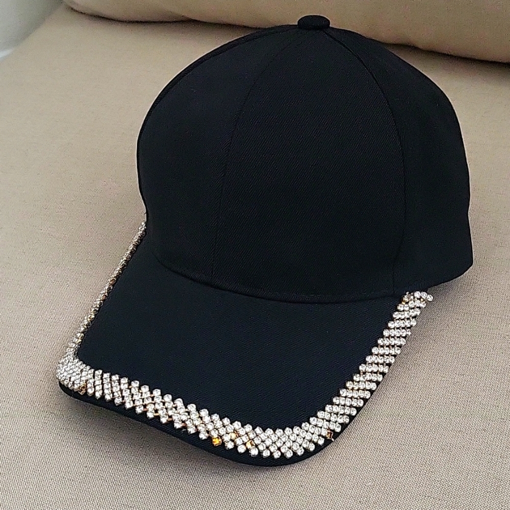 Black Crystal-Trim Baseball Cap